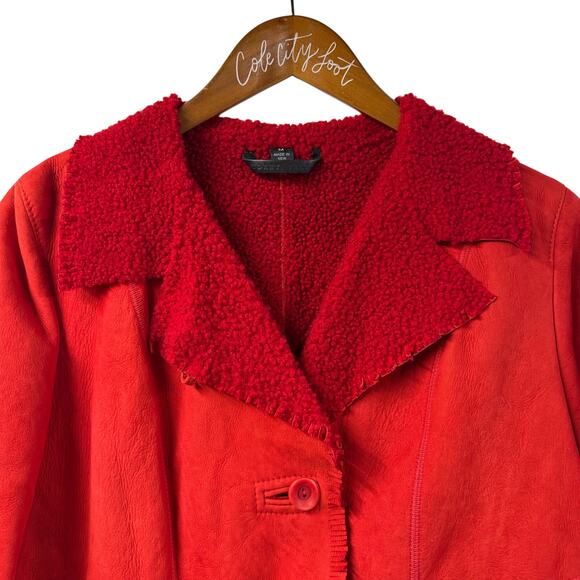 Audrey Talbott Red Leather Artisan Jacket Medium Coat Leather Wool Beautiful - Picture 2 of 12